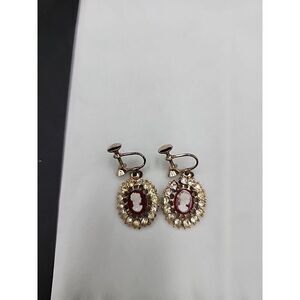 Vintage Coro Cameo and Rhinestones Screw Back Drop Earrings Expired